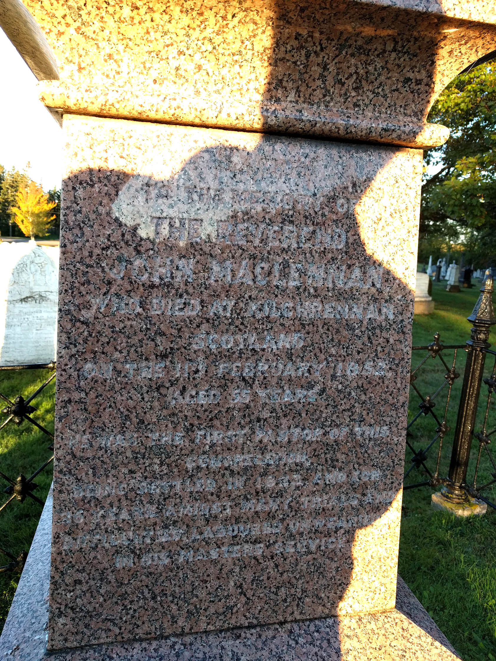 Photo of headstones/John MacLennan d 1852 MI at St Johns Belfast PEI